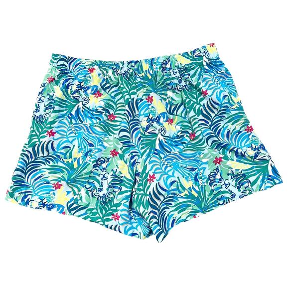 LILLY PULITZER Katia Shorts Blue Green Tropical print Pull On Style Size L - Picture 2 of 8